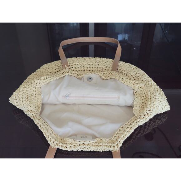 BOHO Woven Straw Large Tote Shoulder Bag Strap Handle Magnetic Snap Clasp - Picture 10 of 15